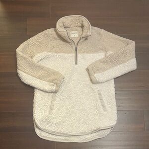 Abercrombie & Fitch Soft Collection Sherpa Tan Two Tone Fleece Jacket Size M
